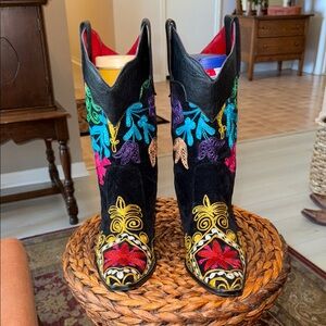 Zeyzani Vibrant Embroidered Black Heeled Western Style Boots